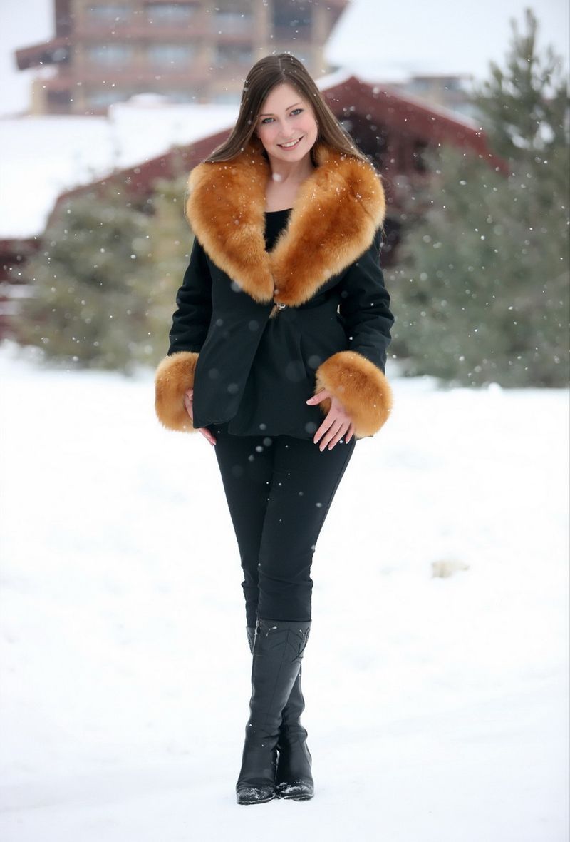 brunette girl in the black winter coat