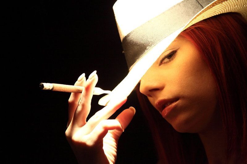 red haired girl in gangster style