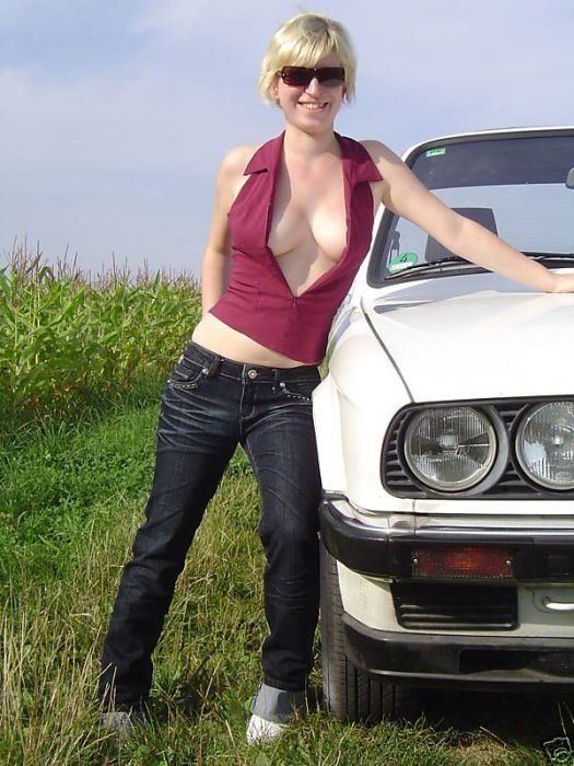 blonde girl selling her old bmw car on ebay