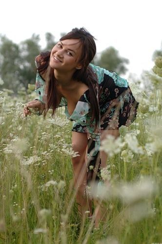 young brunette girl in a meadow