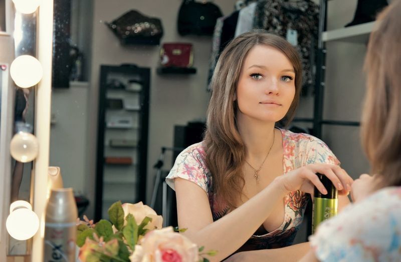 young brunette girl in the dressing room