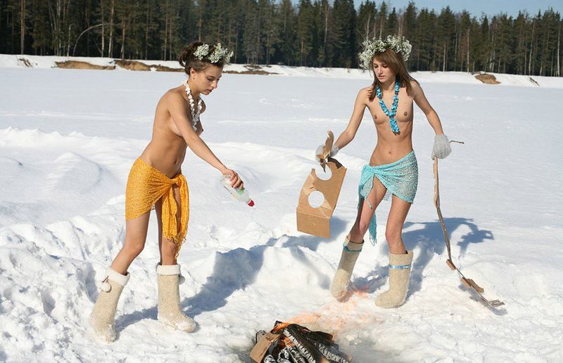 two young brunettes outside in the winter