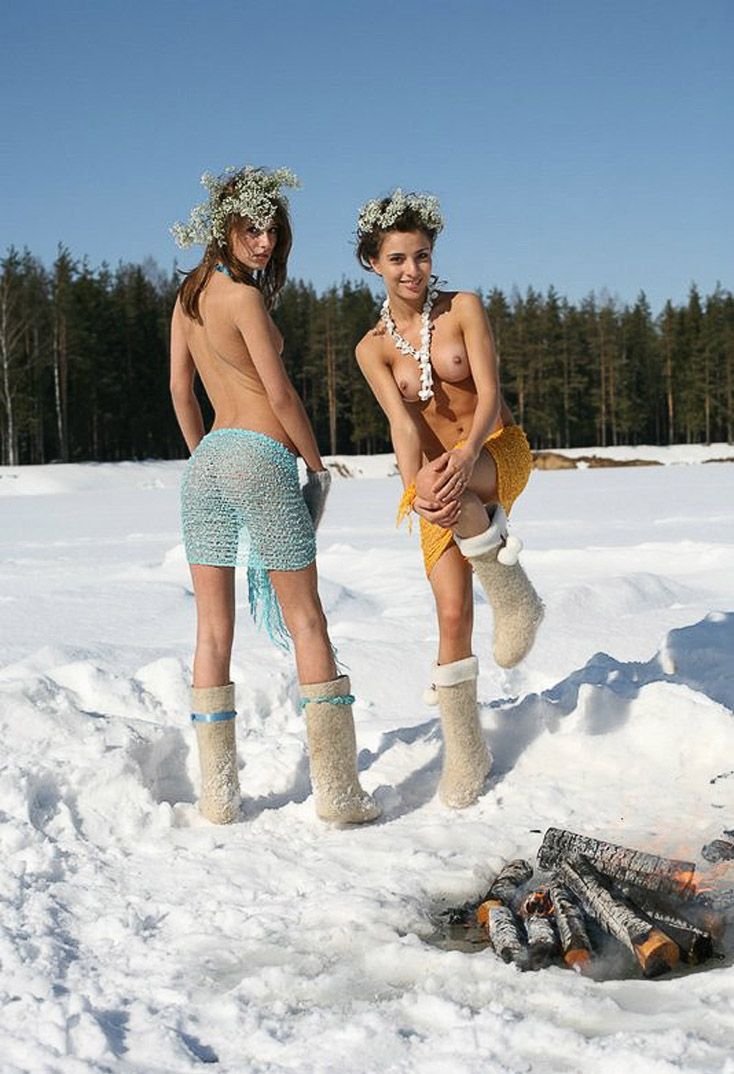 two young brunettes outside in the winter