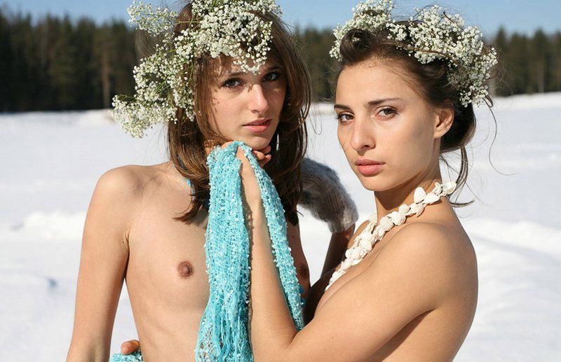 two young brunettes outside in the winter