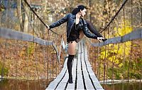 Babes: black haired girl in black on the old bridge