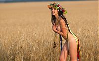 Nake.Me search results: young brunette girl with a flower wreath on the wheat field