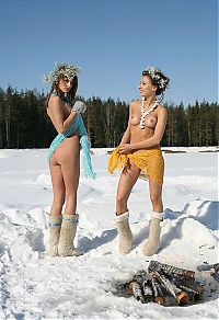 Babes: two young brunettes outside in the winter
