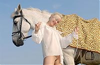 Nake.Me search results: young blonde girl with a white top riding on the white horse in the nature