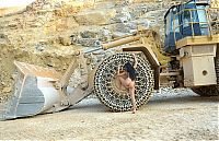 Nake.Me search results: young black haired girl posing with heavy construction equipment vehicles of various types